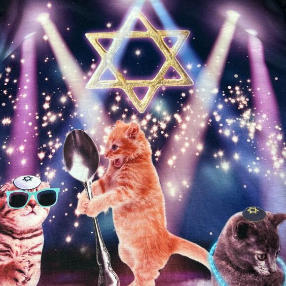 Faux Real Mens Cats, Dreidel and Silver Spoon Novelty Printed Long Sleeve Shirt - Picture 3 of 12